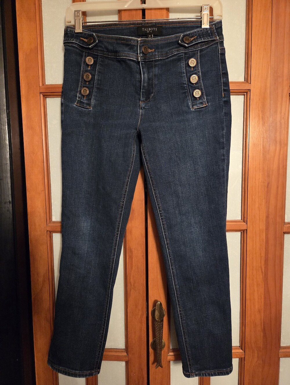 Talbots Dark Navy Button-Front Sailor Style Cropped Jeans In Sz 4 Petite EUC